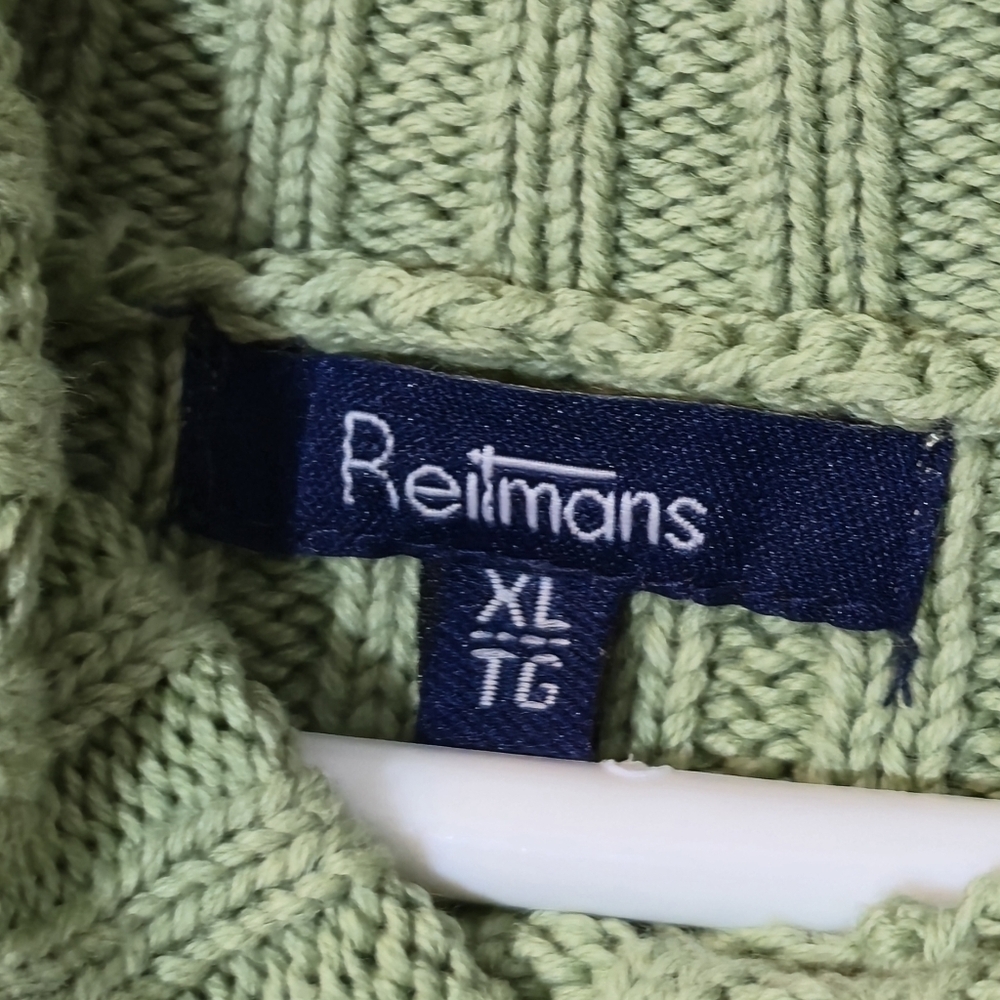 Reitmans XL Sage Green Ribbed Mock Neck Sweater Zipper Detail Soft Cotton Knit - Picture 7 of 12
